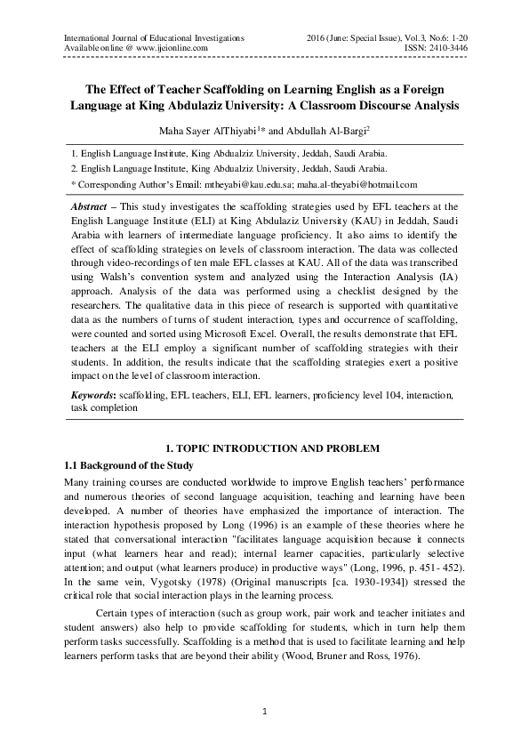(PDF) The Effect of Teacher Scaffolding on Learning English as a ...