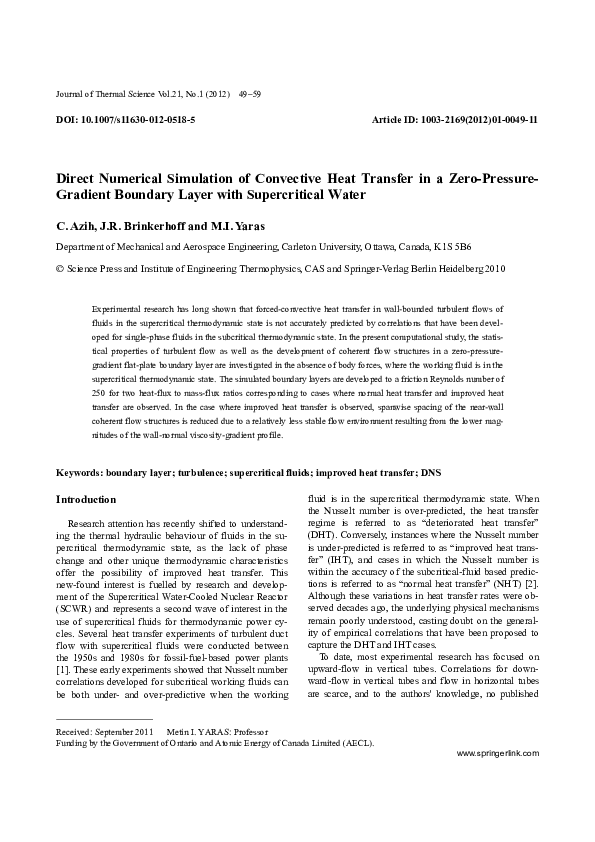 (PDF) Direct numerical simulation of convective heat transfer in a zero ...