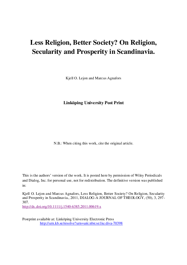 (PDF) Less Religion, Better Society? On Religion, Secularity, and ...