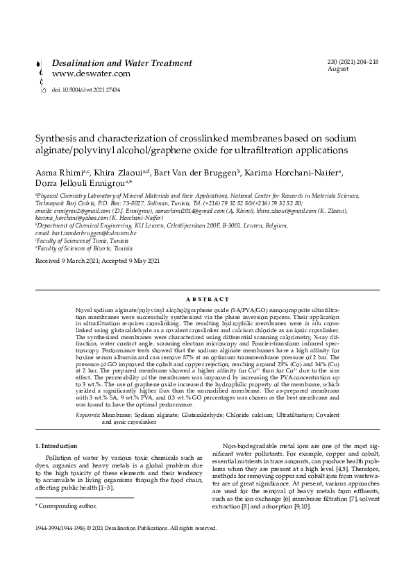 (PDF) Synthesis and characterization of crosslinked membranes based on ...