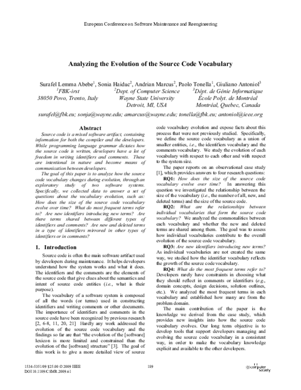 (PDF) Analyzing the evolution of the source code vocabulary