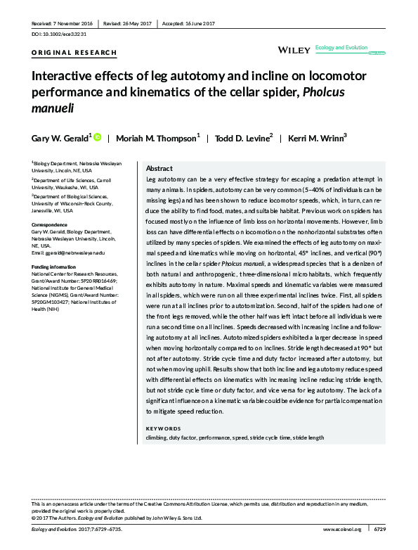 (PDF) Interactive effects of leg autotomy and incline on locomotor ...