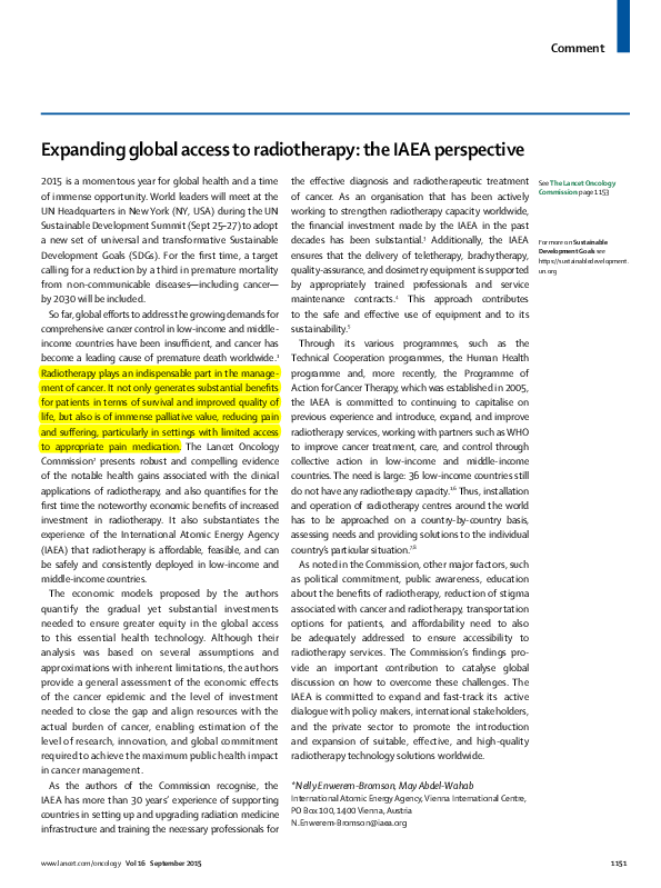(PDF) Expanding global access to radiotherapy: the IAEA perspective