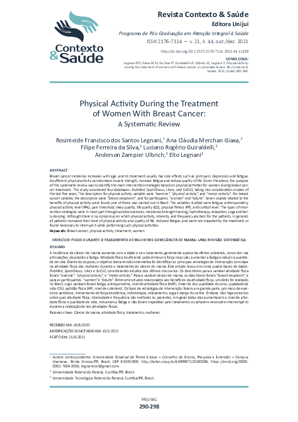 (PDF) Physical Activity During the Treatment of Women with Breast Cancer