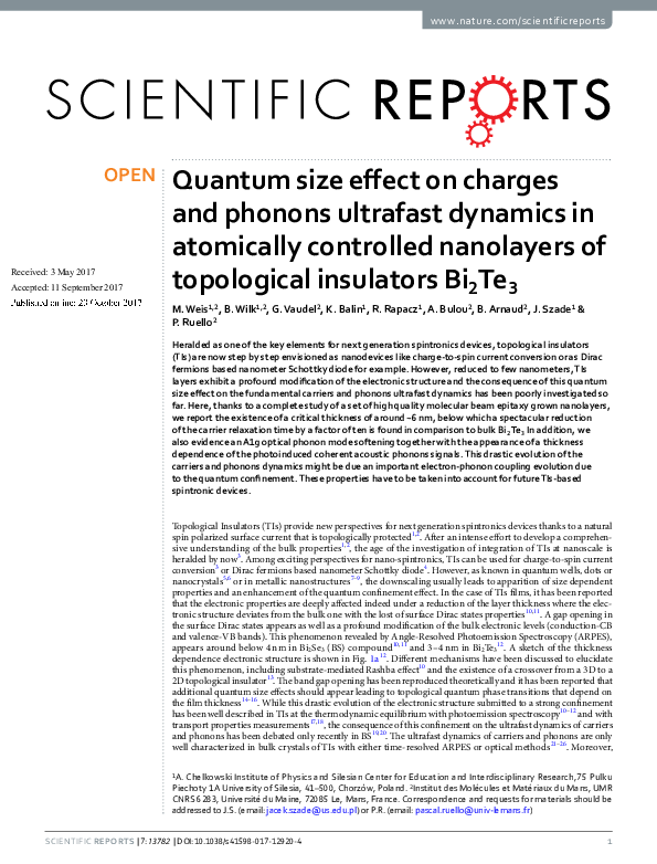 (PDF) Quantum size effect on charges and phonons ultrafast dynamics in ...