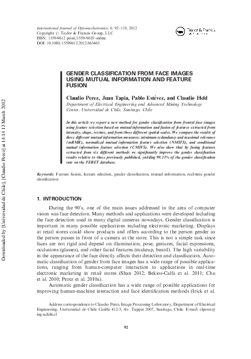 (PDF) Gender Classification From Face Images Using Mutual Information ...