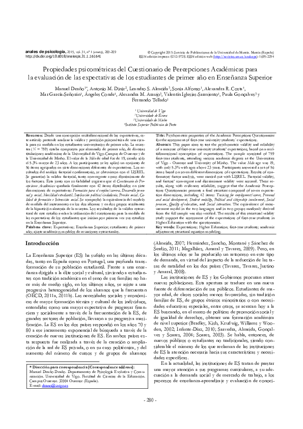 (PDF) Psychometric properties of the Academic Perceptions Questionnaire ...