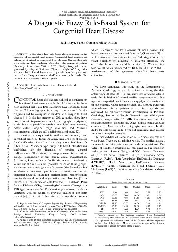 (PDF) A Diagnostic Fuzzy Rule-Based System For Congenital Heart Disease