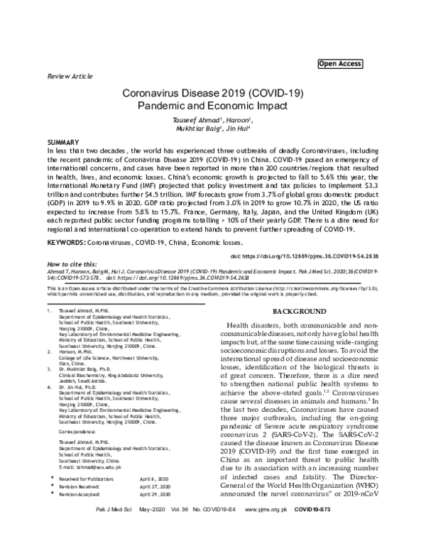 (PDF) Coronavirus Disease 2019 (COVID-19) Pandemic and Economic Impact