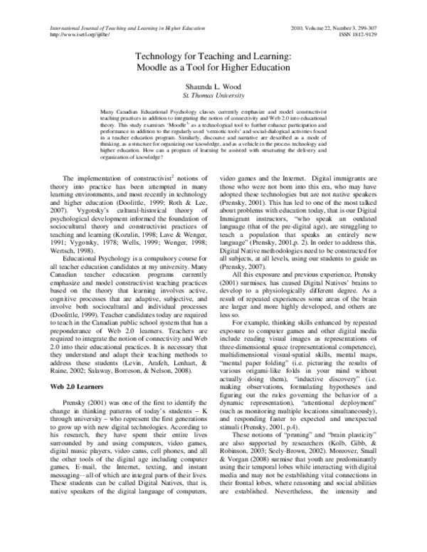 (PDF) Technology for Teaching and Learning: Moodle as a Tool for Higher ...