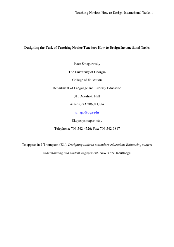 (PDF) Designing the Task of Teaching Novice Teachers