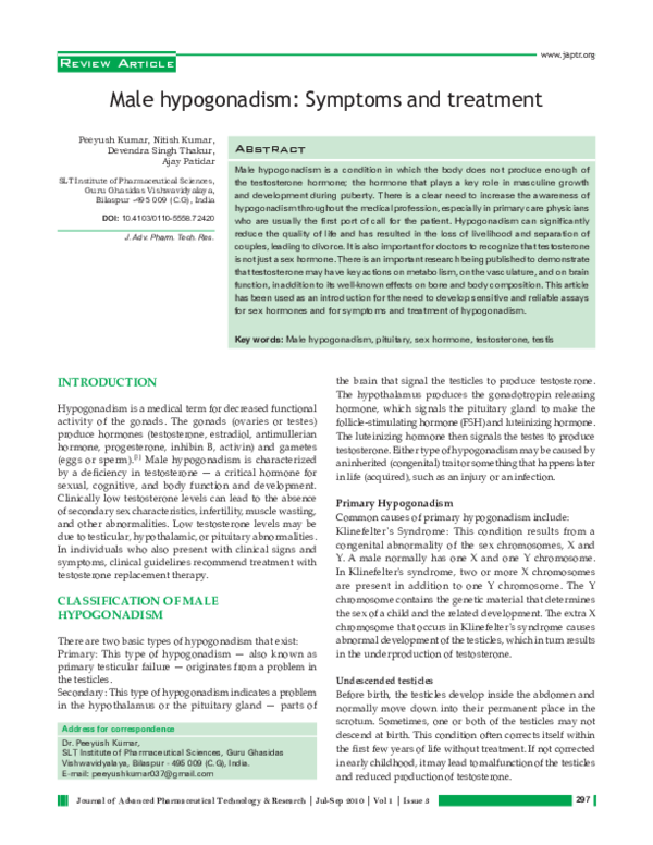 (PDF) Male hypogonadism: Symptoms and treatment