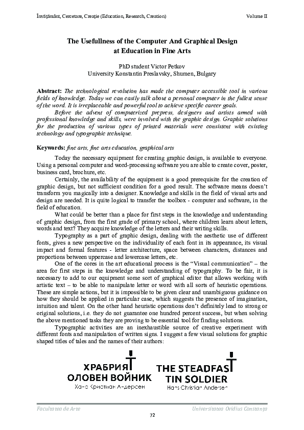 (PDF) The Usefullness of the Computer And Graphical Design at Education ...