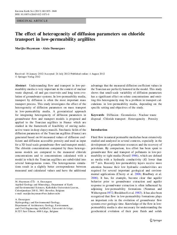 (PDF) The effect of heterogeneity of diffusion parameters on chloride ...