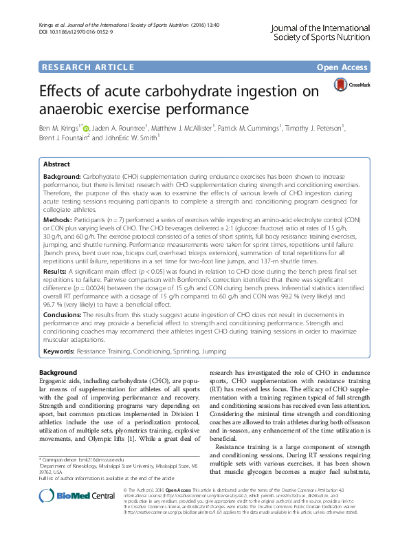 (PDF) Effects of acute carbohydrate ingestion on anaerobic exercise ...