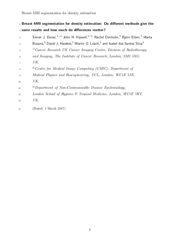(PDF) Breast MRI segmentation for density estimation: Do different ...