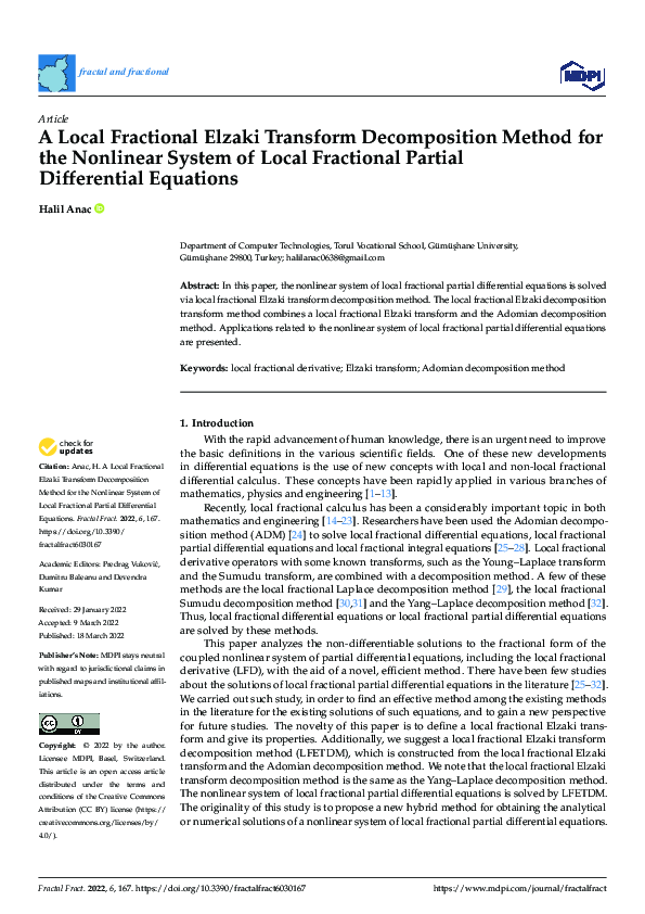 (PDF) A Local Fractional Elzaki Transform Decomposition Method for the ...
