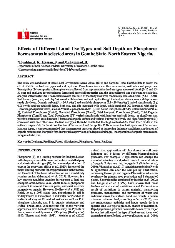(PDF) Effect of different land use types and soil depth on phosphorus ...