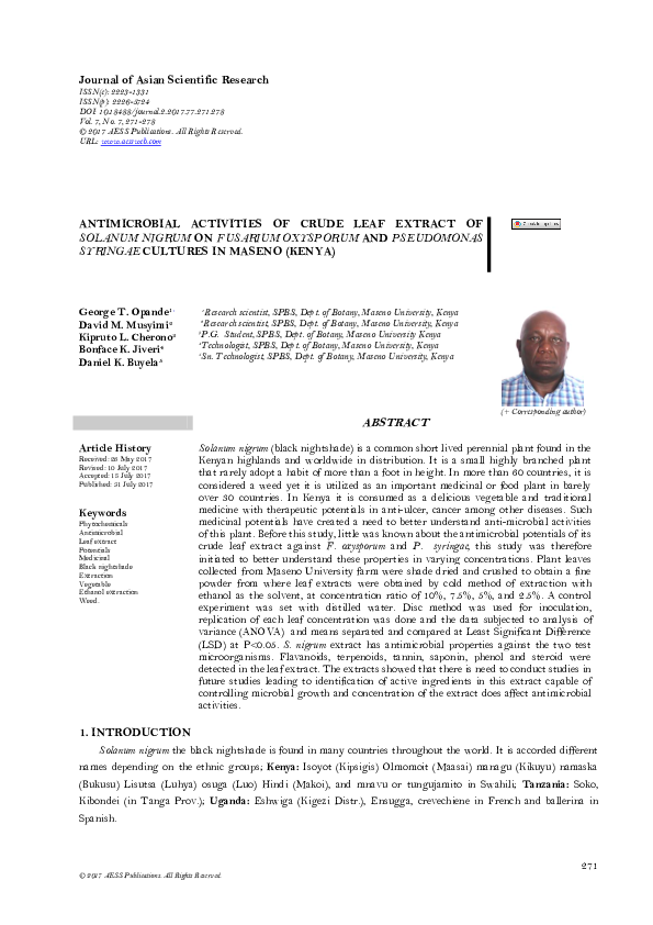 (PDF) ANTIMICROBIAL ACTIVITIES OF CRUDE LEAF EXTRACT OF SOLANUM NIGRUM ...