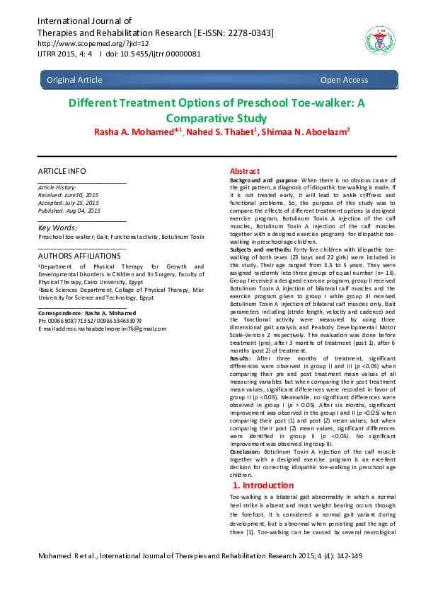 (PDF) Different Treatment Options of Preschool Toe-walker : A ...