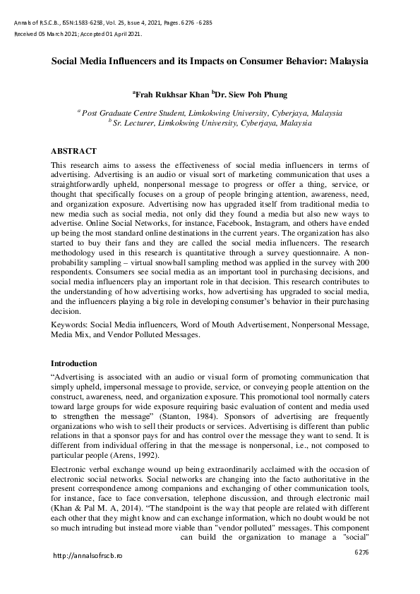 (PDF) Social Media Influencers and its Impacts on Consumer Behavior ...