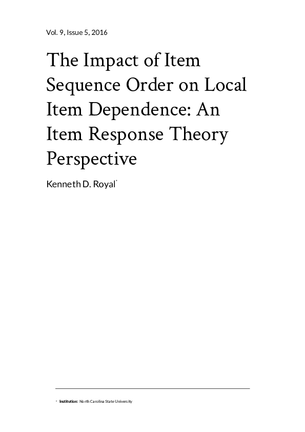 (PDF) The Impact of Item Sequence Order on Local Item Dependence: An ...
