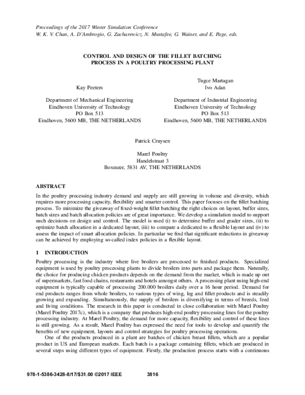 (PDF) Control and design of the fillet batching process in a poultry ...