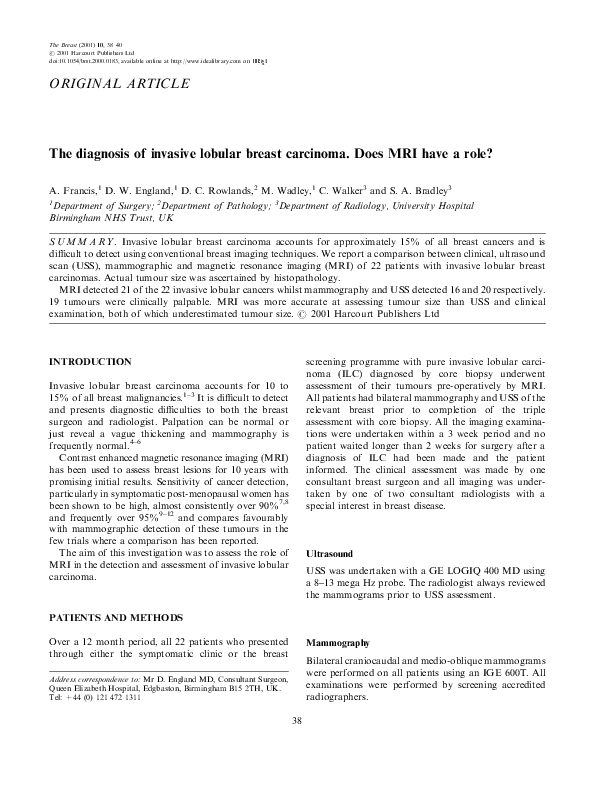 (PDF) The diagnosis of invasive lobular breast carcinoma. Does MRI have ...