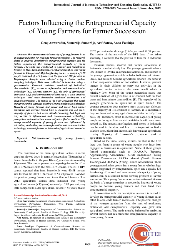 (PDF) Factors Influencing the Entrepreneurial Capacity of Young Farmers ...