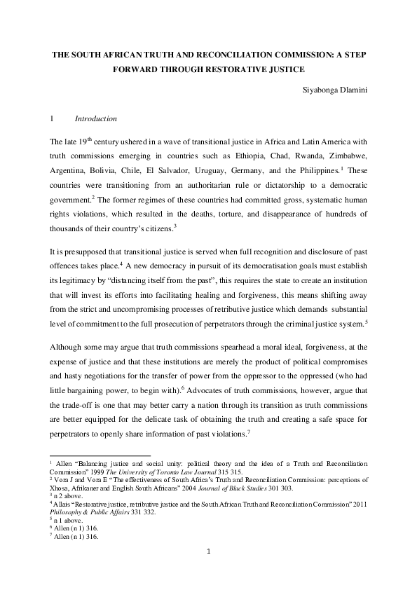(PDF) THE SOUTH AFRICAN TRUTH AND RECONCILIATION COMMISSION: A STEP ...