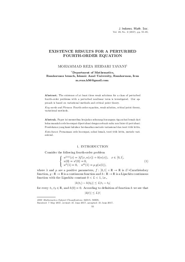(PDF) Existence Results for A Perturbed Fourth-Order Equation