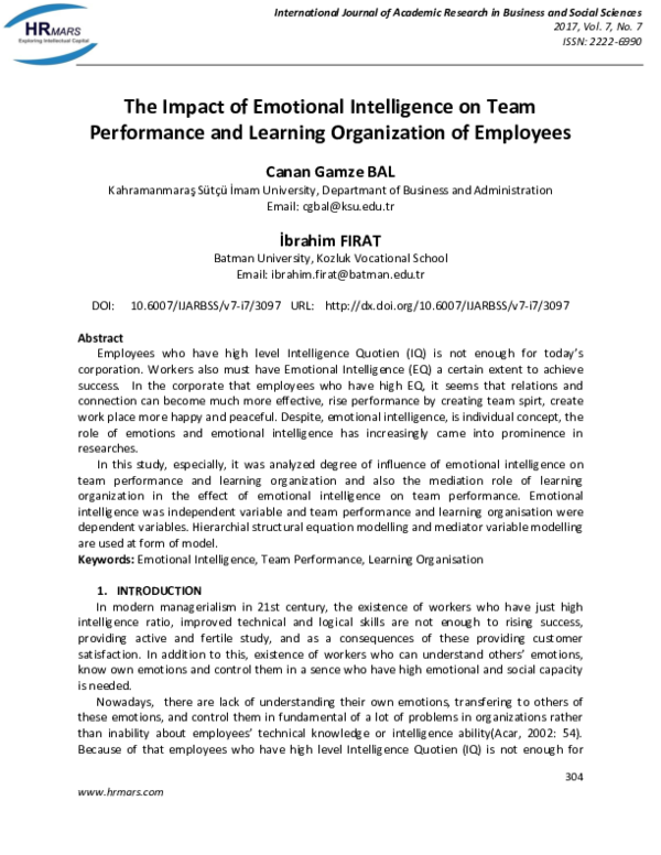 (PDF) The Impact of Emotional Intelligence on Team Performance and ...