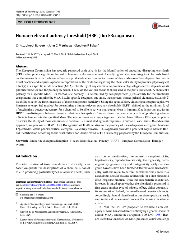 (PDF) Human-relevant potency threshold (HRPT) for ERα agonism