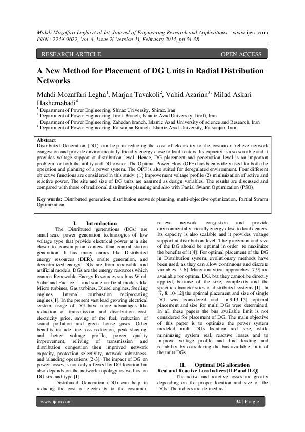 (PDF) A New Method for Placement of DG Units in Radial Distribution ...