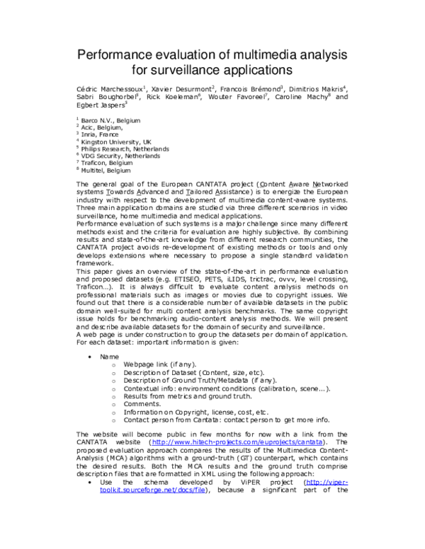 (PDF) Performance evaluation of multimedia analysis for surveillance ...