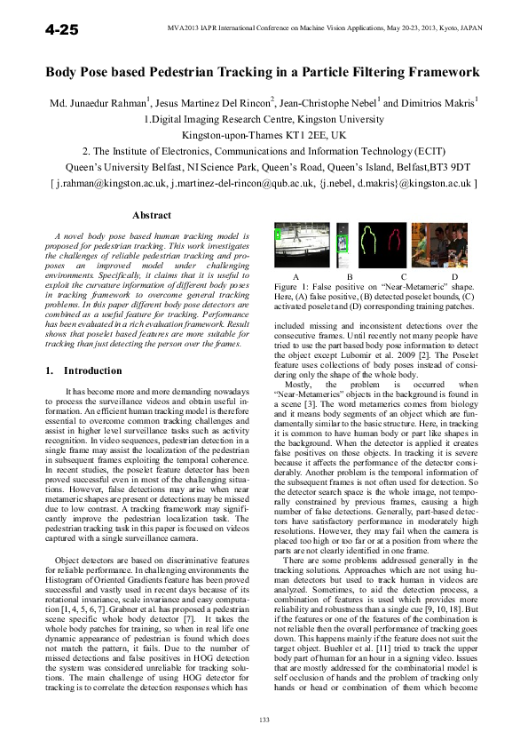 (PDF) Body Pose based Pedestrian Tracking in a Particle Filtering Framework