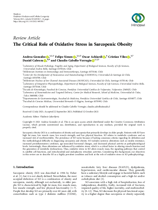 (PDF) The Critical Role of Oxidative Stress in Sarcopenic Obesity