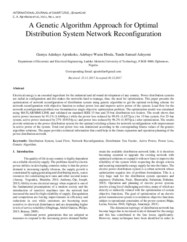 (PDF) A Genetic Algorithm Approach for Optimal Distribution System ...