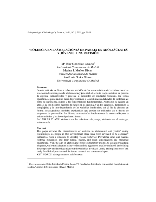(PDF) Violencia en Las Relaciones De Pareja en Adolescentes y Jóvenes ...