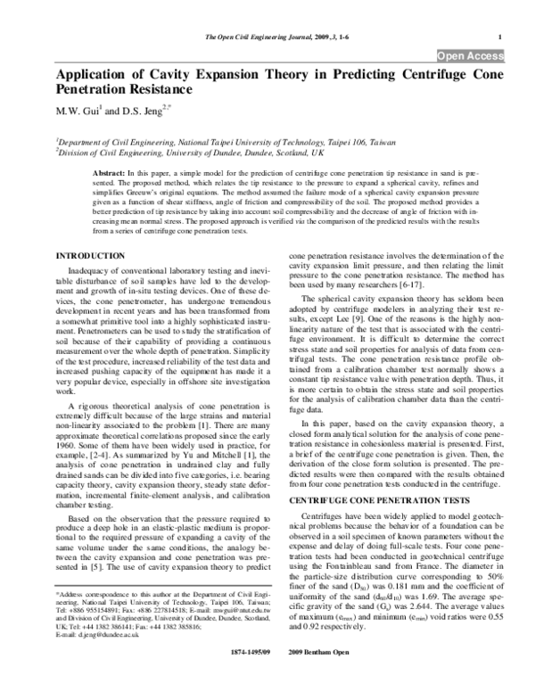 (PDF) Application of Cavity Expansion Theory in Predicting Centrifuge ...