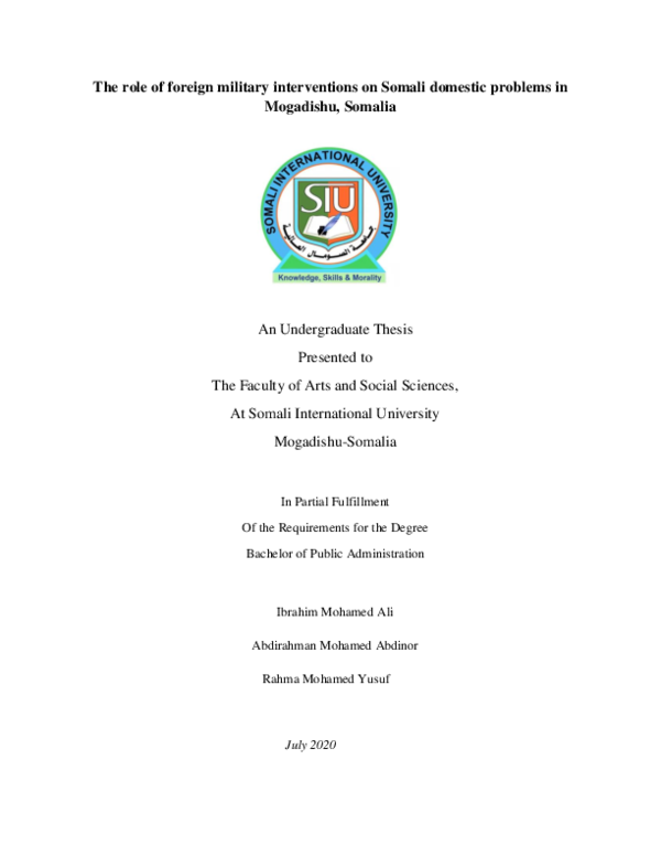 (PDF) The role of foreign military interventions on Somali domestic ...