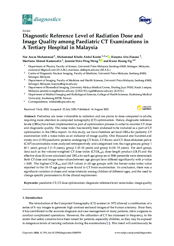 (PDF) Diagnostic Reference Level of Radiation Dose and Image Quality ...