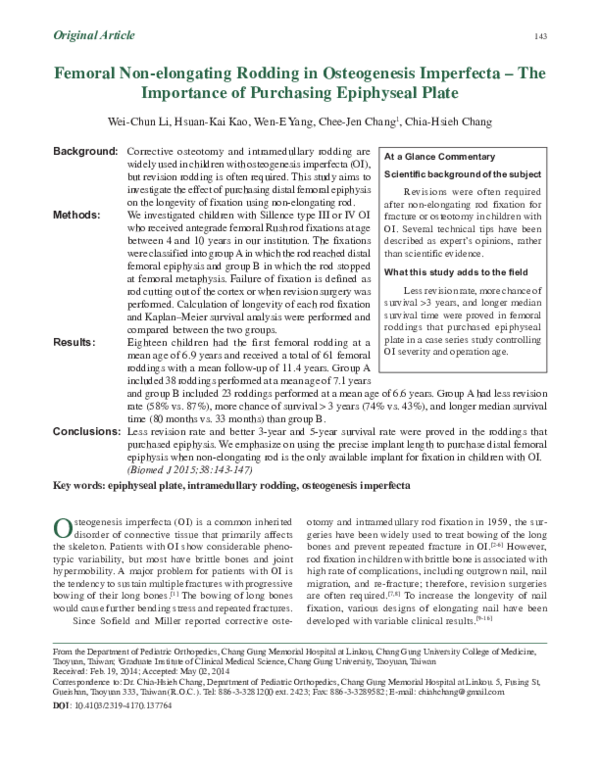 (PDF) Femoral non-elongating rodding in osteogenesis imperfecta - The ...