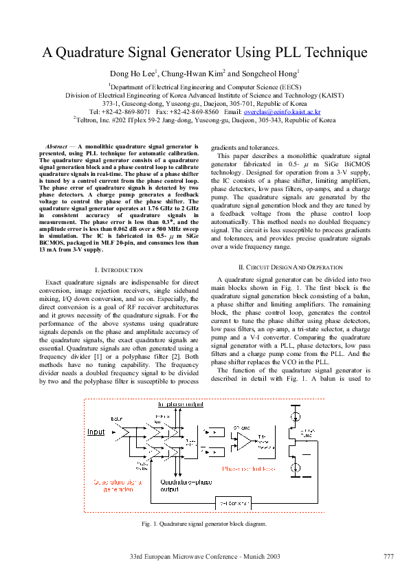 (PDF) A quadrature signal generator using PLL technique Songcheol