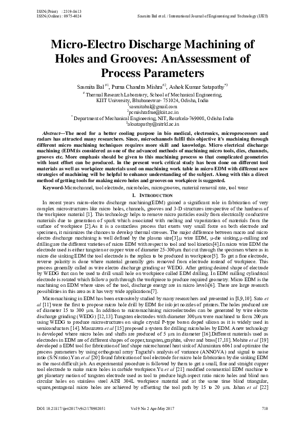 (PDF) Micro-Electro Discharge Machining of Holes and Grooves ...
