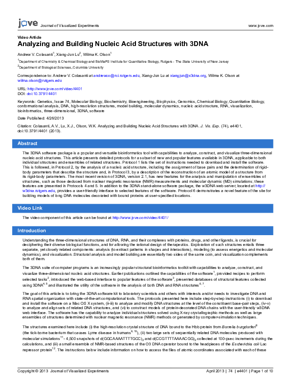 (PDF) Analyzing and Building Nucleic Acid Structures with 3DNA