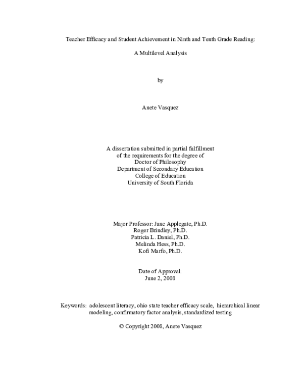 (PDF) Teacher efficacy and student achievement in ninth and tenth grade ...
