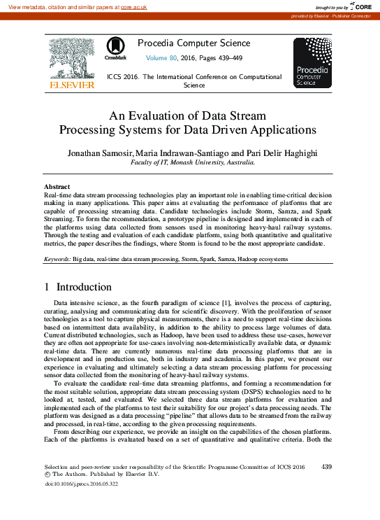 (PDF) An Evaluation of Data Stream Processing Systems for Data Driven ...