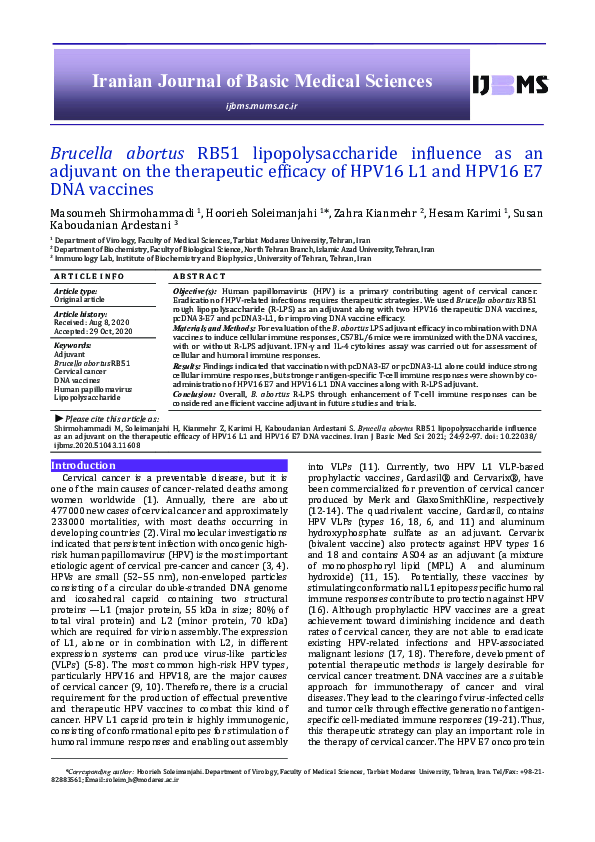 (PDF) Brucella abortus RB51 lipopolysaccharide influence as an adjuvant ...