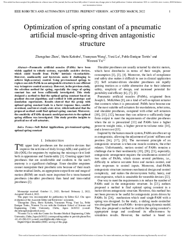 (PDF) Optimization of spring constant of a pneumatic artificial muscle ...